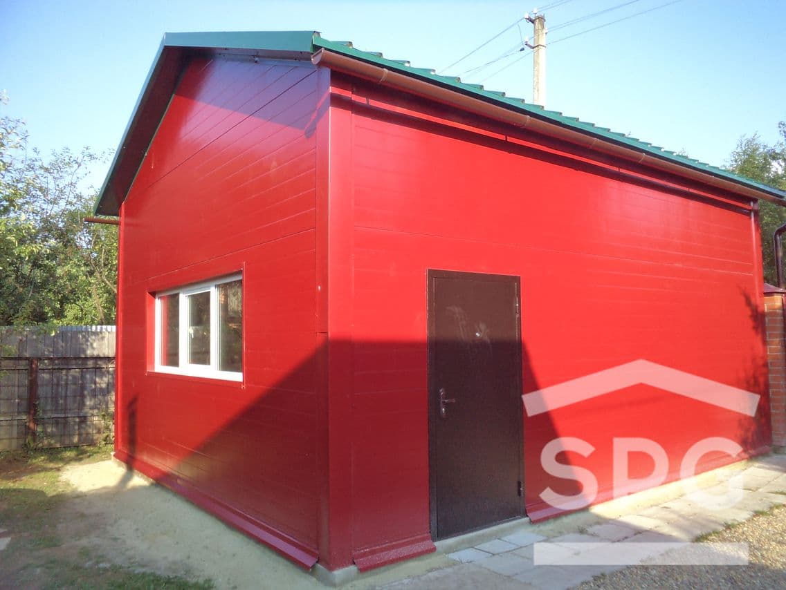 Высокий гараж 6х7х3,6 с хозблоком двускат цвет красный